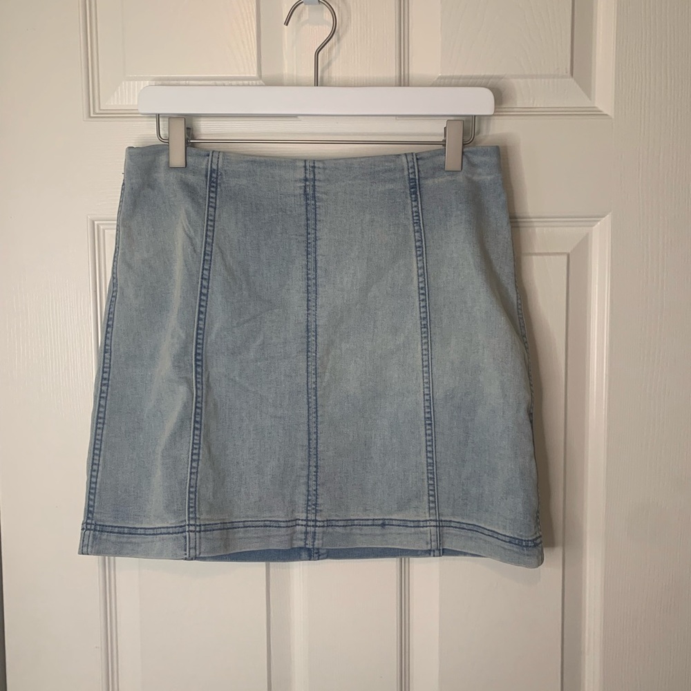 Free People Light Blue Seam Detail Stretchy Denim Mini Skirt Size 12